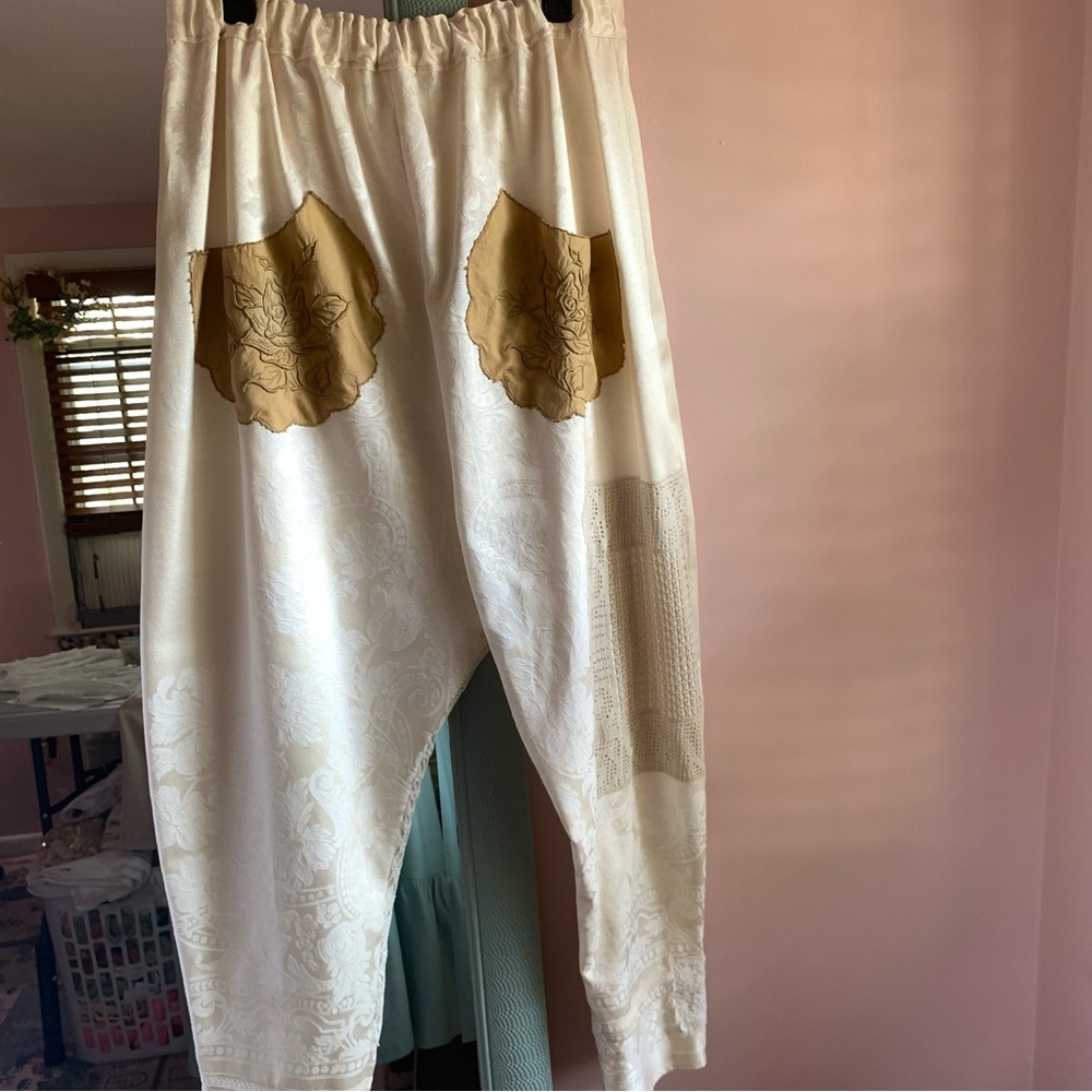 UPCYCLED Vintage Fabric And Lace  Lagenlook Patchwork Drop Crotch Pants
